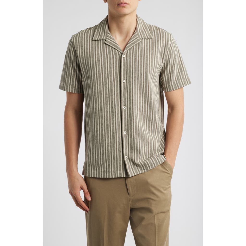 Vince Cabana Stripe Short Sleeve Button-up Camp Shirt In Green