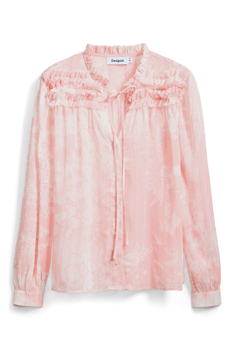 Ruffle Metallic Tie Neck Top, Alternate, color, PINK