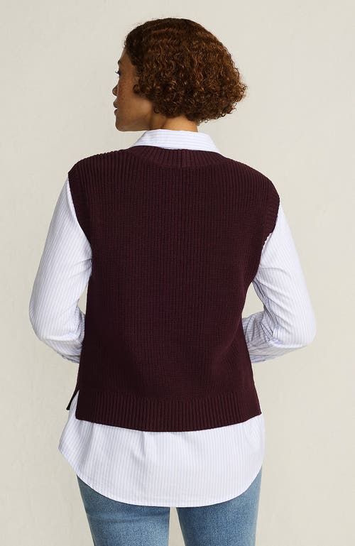 Lands' End Drifter Modern Cable V Neck Vest Sweater In Brown