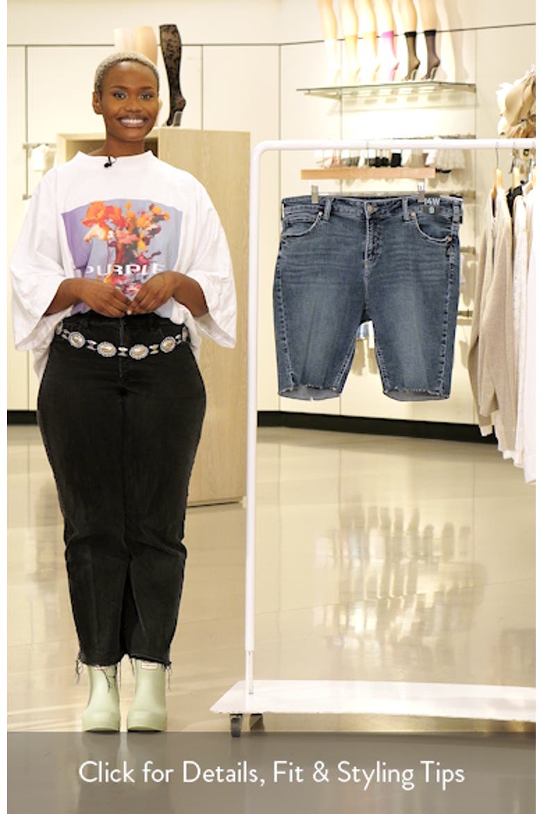 Elyse Curvy Raw Hem Mid Rise Denim Bermuda Shorts video