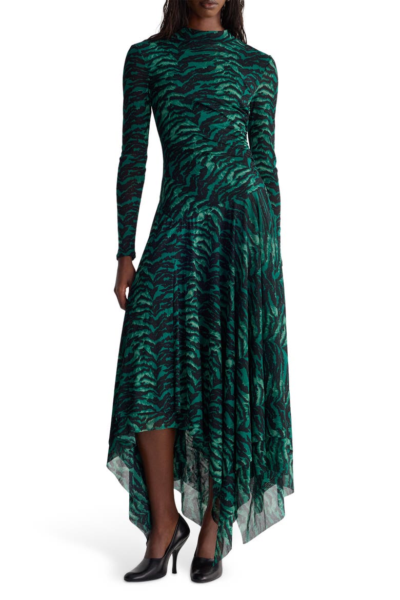 Margot Mesh Midi Dress, Main, color, PALACE TIGER MINI NOTTE GREEN
