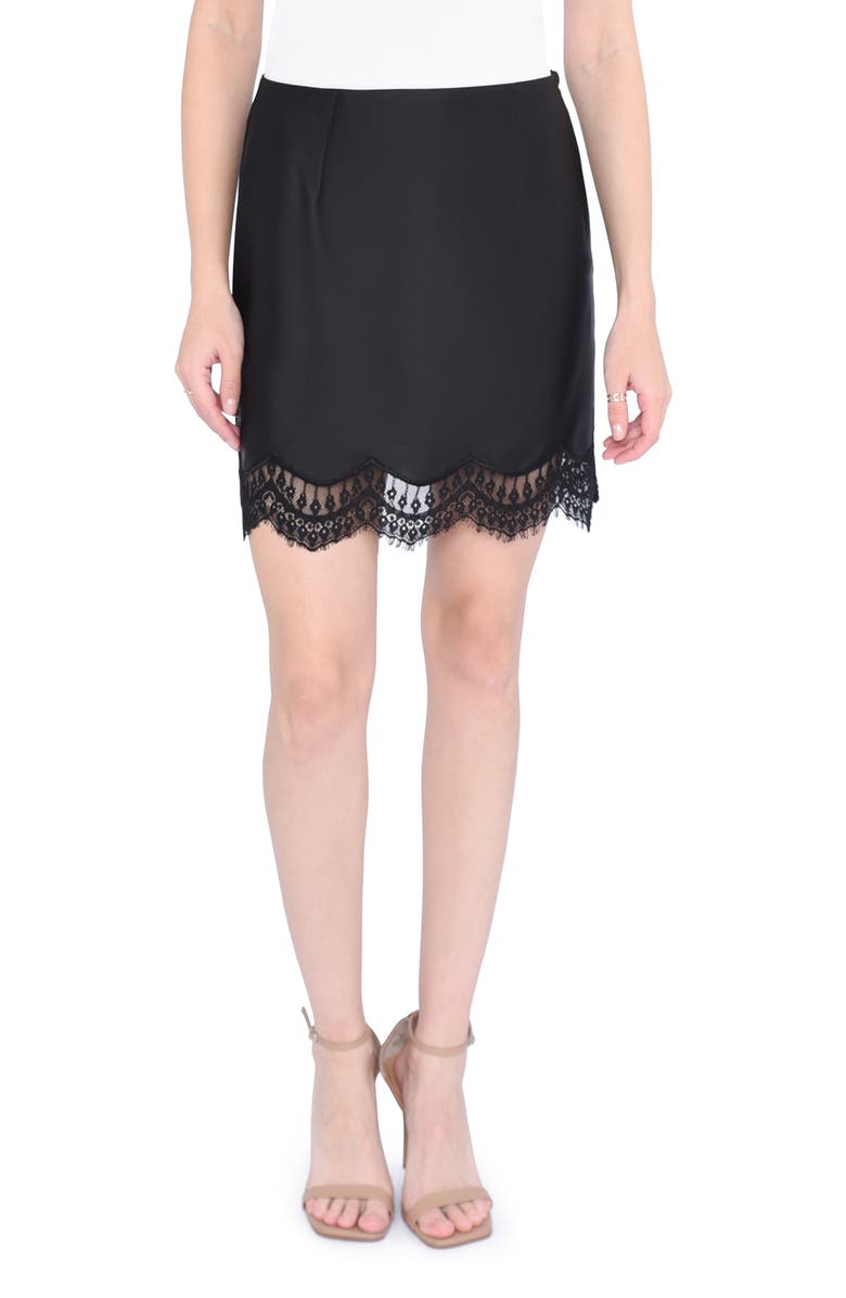 WAYF Lace Trim Satin Miniskirt, Main, color,