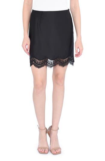 Wayf Lace Trim Satin Miniskirt