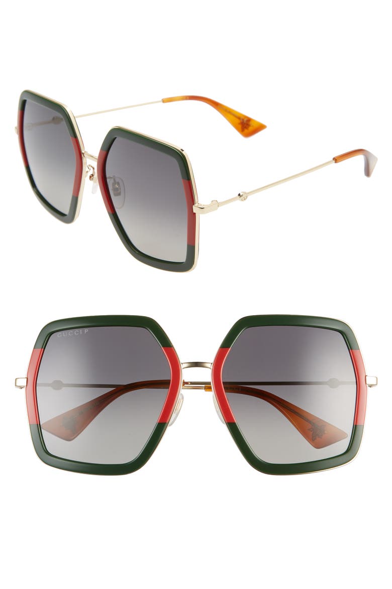56mm Sunglasses, Main, color, SHINY ENDURA GOLD/ GREEN/ RED