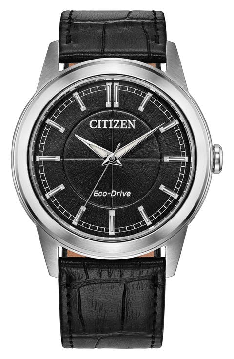 Rolan Eco-Drive Leather Strap Watch, 41mm