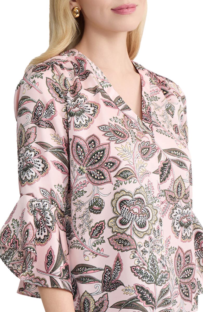 Jones New York Kelly Floral Flutter Sleeve Button-Up Shirt, Alternate, color, Petal Pink Multi