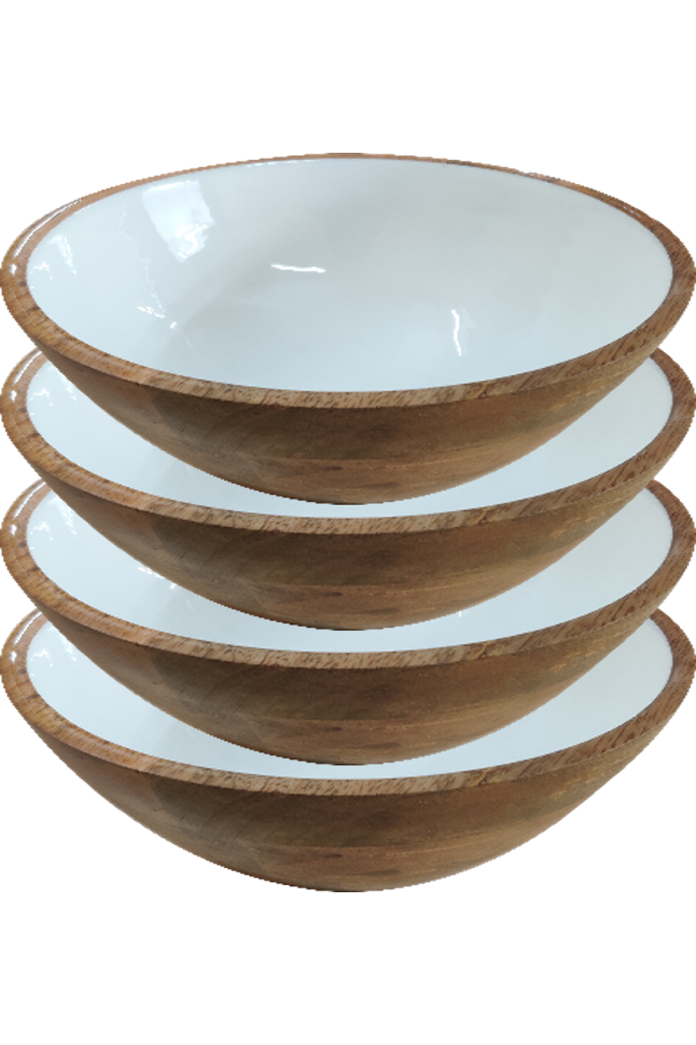 Wood + White Collection Mango Wood, Set of 4 Serving Bowls, 7", Alternate, color, White, Brown