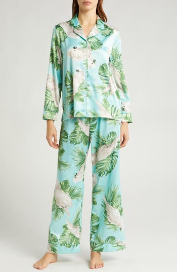 Felina Adrienne Print Satin Pajamas In Cockatoo