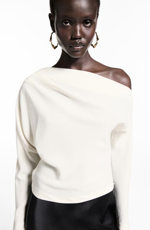Shop Mango Asymmetric Off The Shoulder Top In Ecru