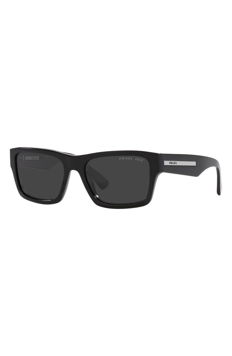 Prada 56mm Polarized Rectangular Sunglasses, Alternate, color,