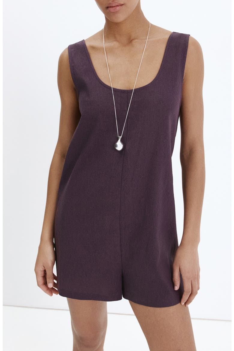 Open Back Linen Blend Romper, Main, color, PURPLE
