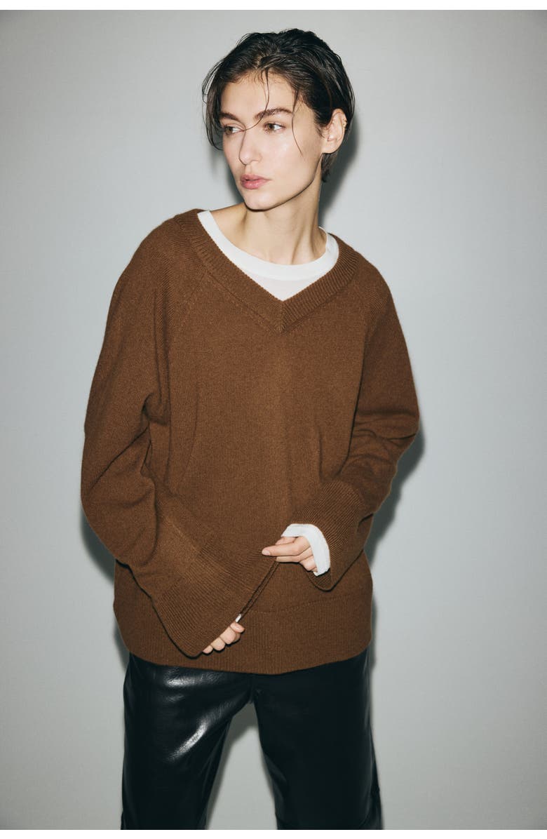 H&M Oversized Wool Jumper, Alternate, color, Brown
