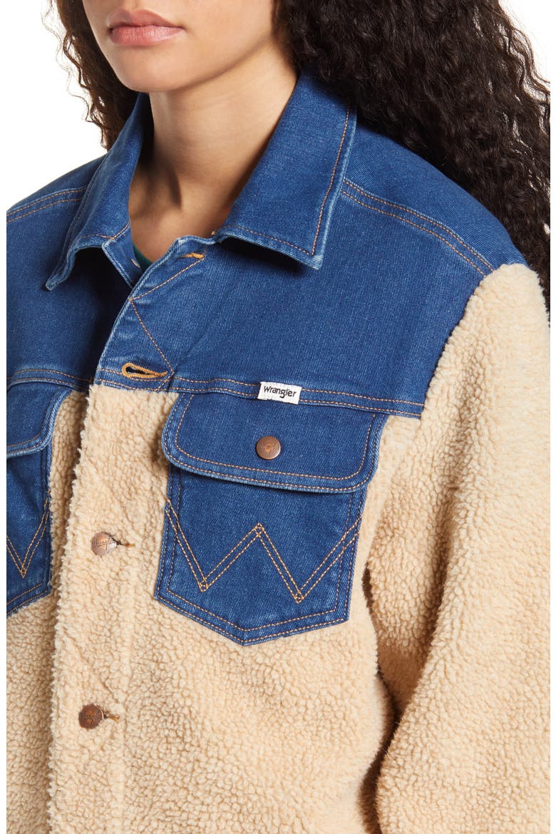 Oversized Faux Shearling & Denim Jacket, Alternate, color, BLUE JAY