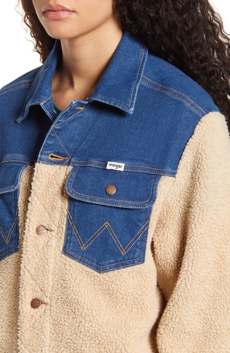 Wrangler Oversized Faux Shearling & Denim Jacket, Alternate, color, 
