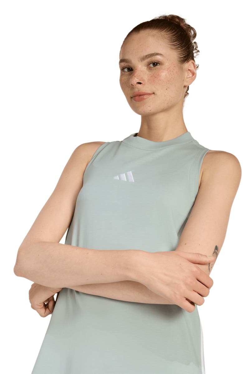 adidas Essentials 3-Stripes Racerback Midi Dress, Alternate, color, Wonder Sage/ White/