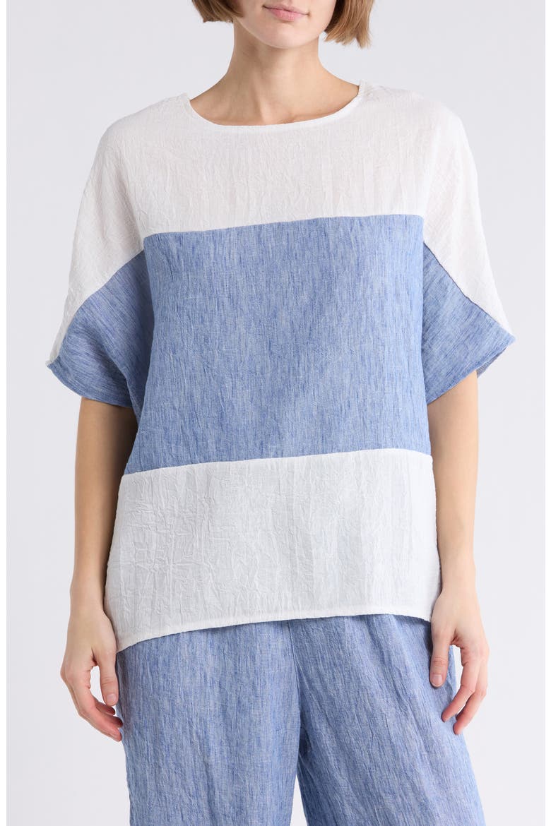 Colorblock Short Sleeve Cotton Top, Main, color, BLUE