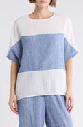 PATRIZIA LUCA Colorblock Short Sleeve Cotton Top