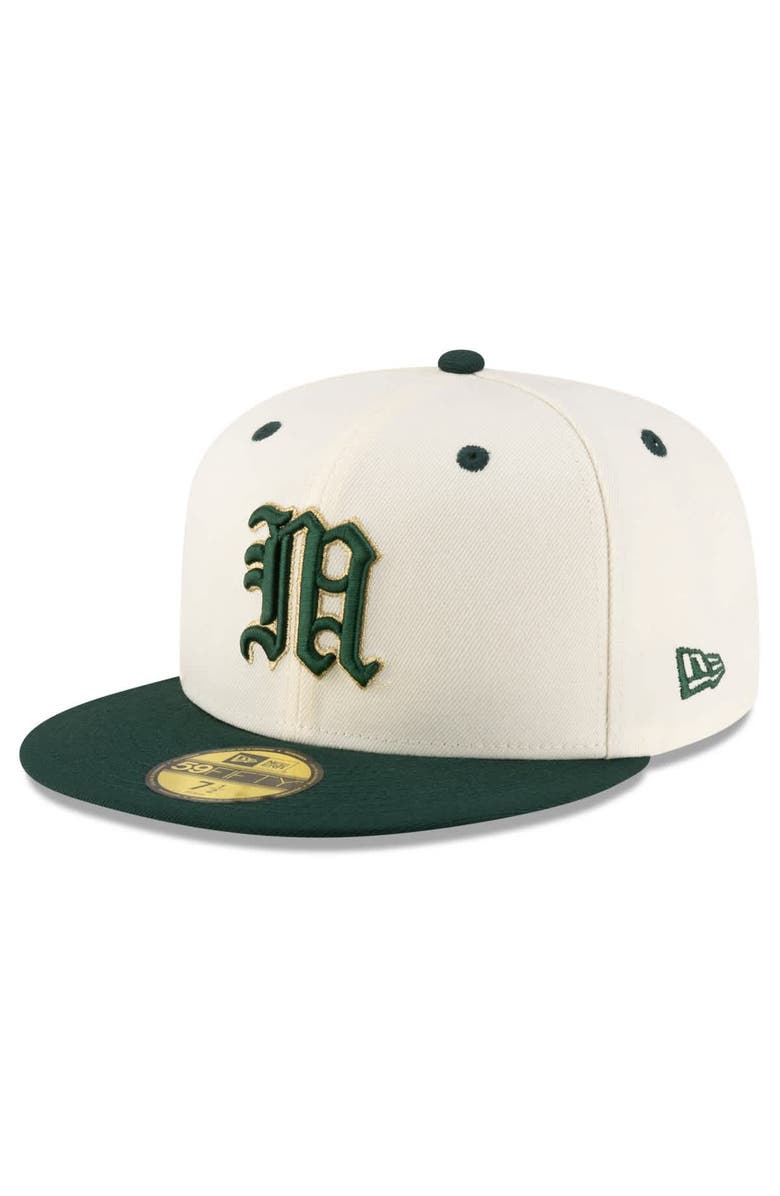 New Era Men's New Era Cream/Green Miami Hurricanes On-Field 59FIFTY Fitted Hat, Alternate, color, 
