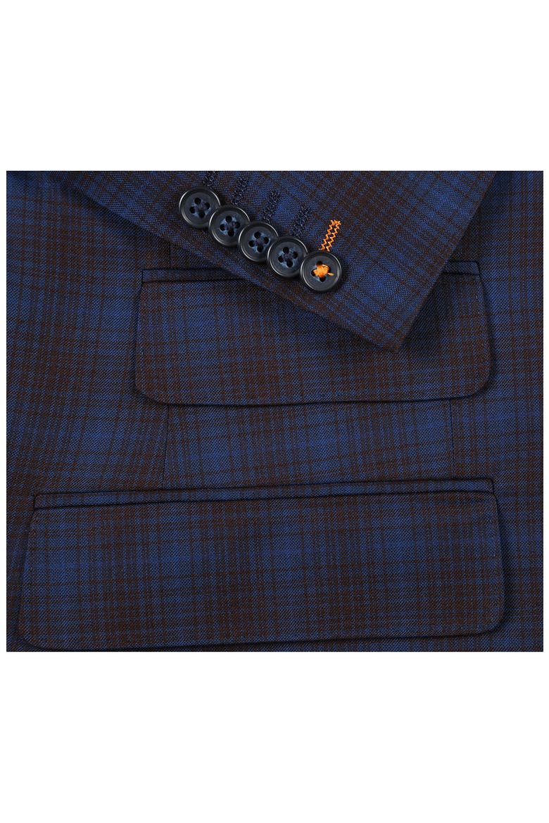 Plaid Two Button Peak Lapel Trim Fit Suit, Alternate, color, BLUE