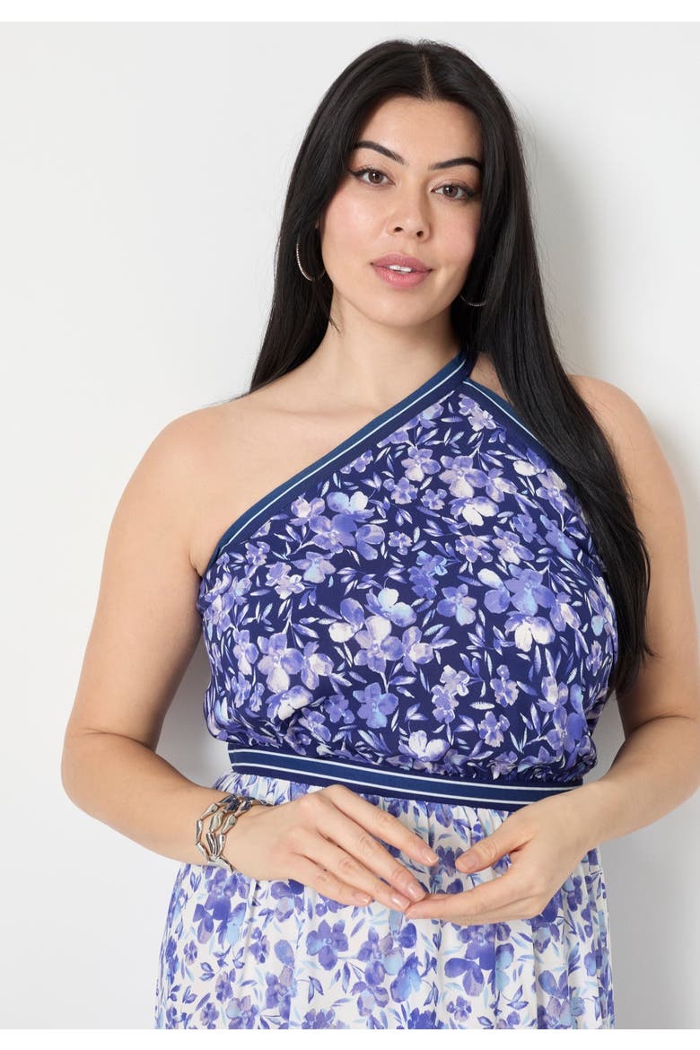 One-Shoulder Tiered Maxi Dress, Alternate, color, FLOWER FIELD BLUE