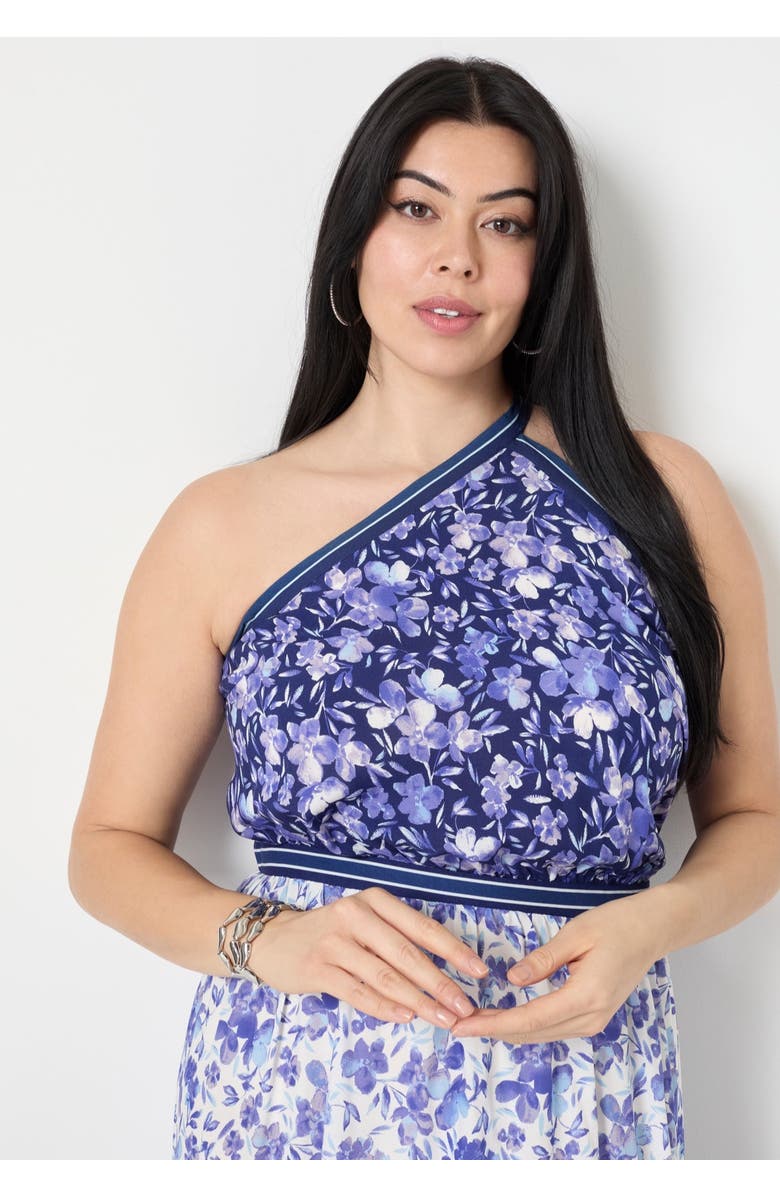 June + Vie One-Shoulder Tiered Maxi Dress, Alternate, color, Flower Field Blue