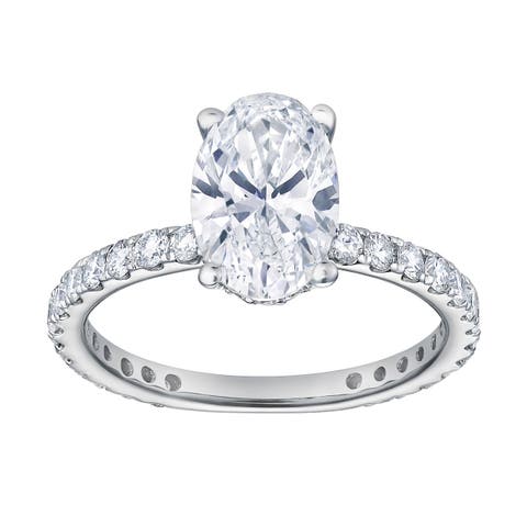 Eliana 14K White Gold Oval Lab Grown Diamond Hidden Halo Engagement Ring - 2 Ct
