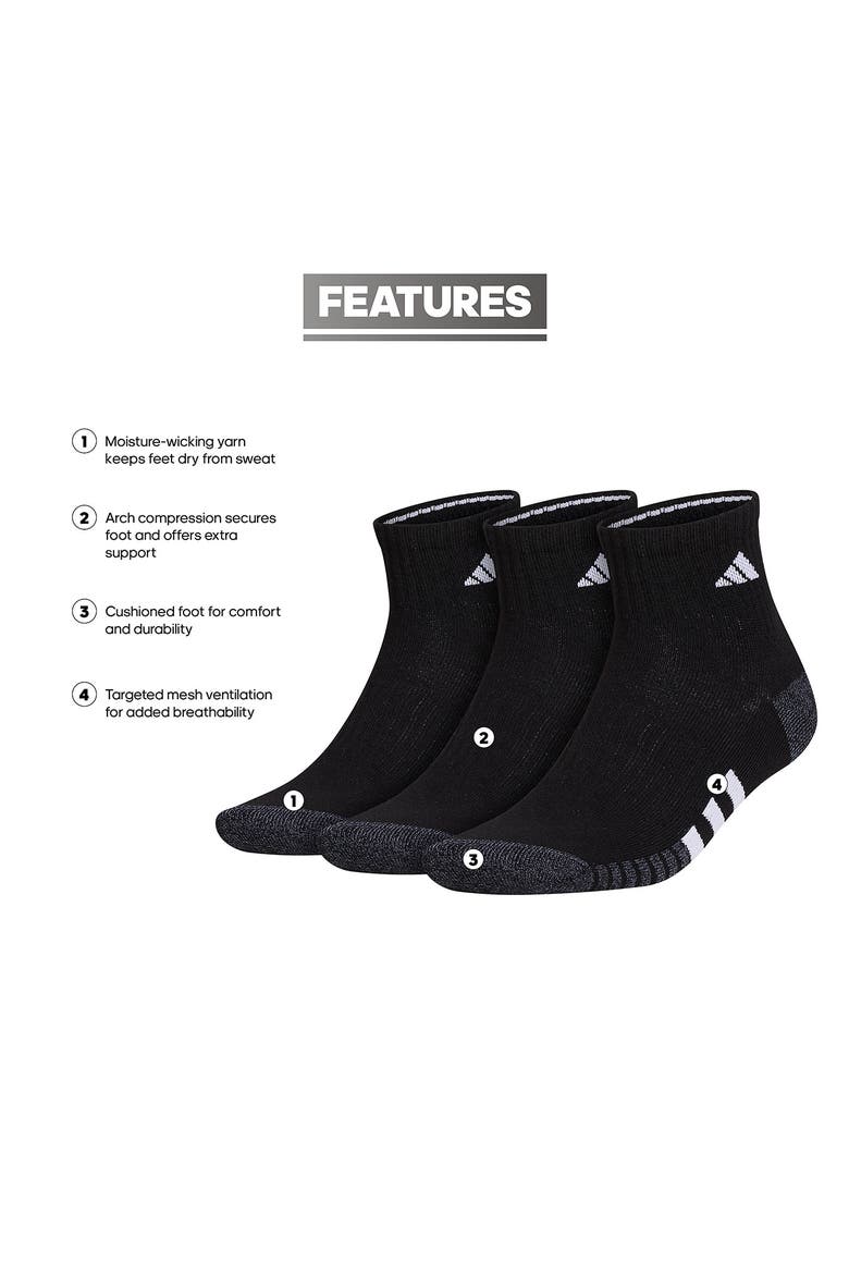 3-Pack Cushioned High Quarter Socks, Alternate, color, BLACK/ GREY/ WHITE