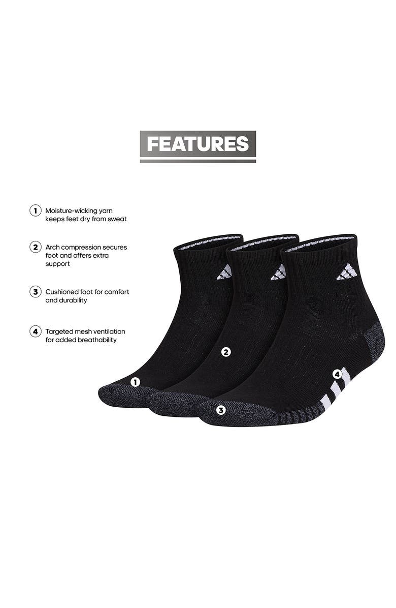 adidas 3-Pack Cushioned High Quarter Socks, Alternate, color, Black/ Grey/ White
