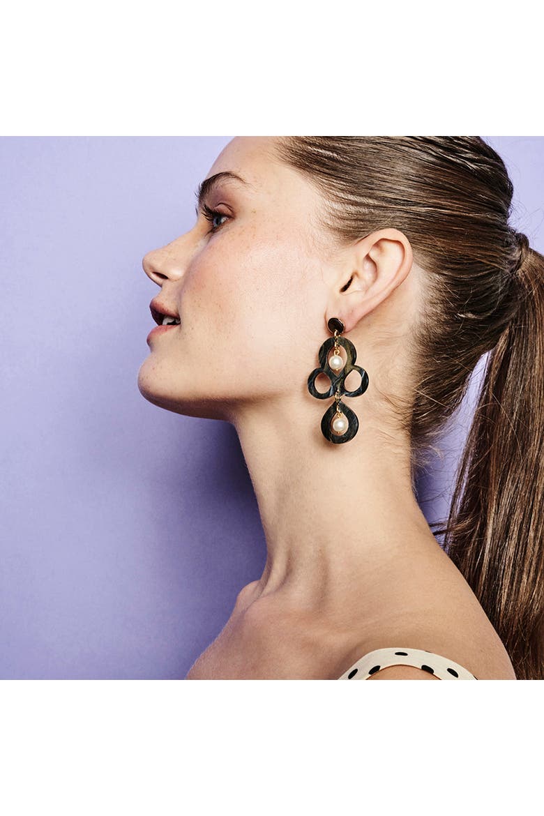 Petite Batik Earrings - Black Swirl & Pearl, Alternate, color, Black Swirl & Pearl