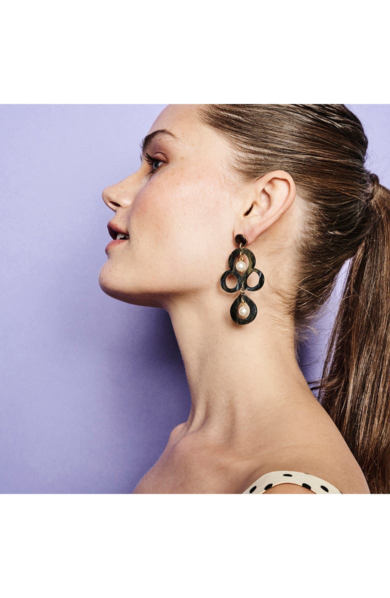 Toolally Petite Batik Earrings - Black Swirl & Pearl, Alternate, color, Black Swirl & Pearl