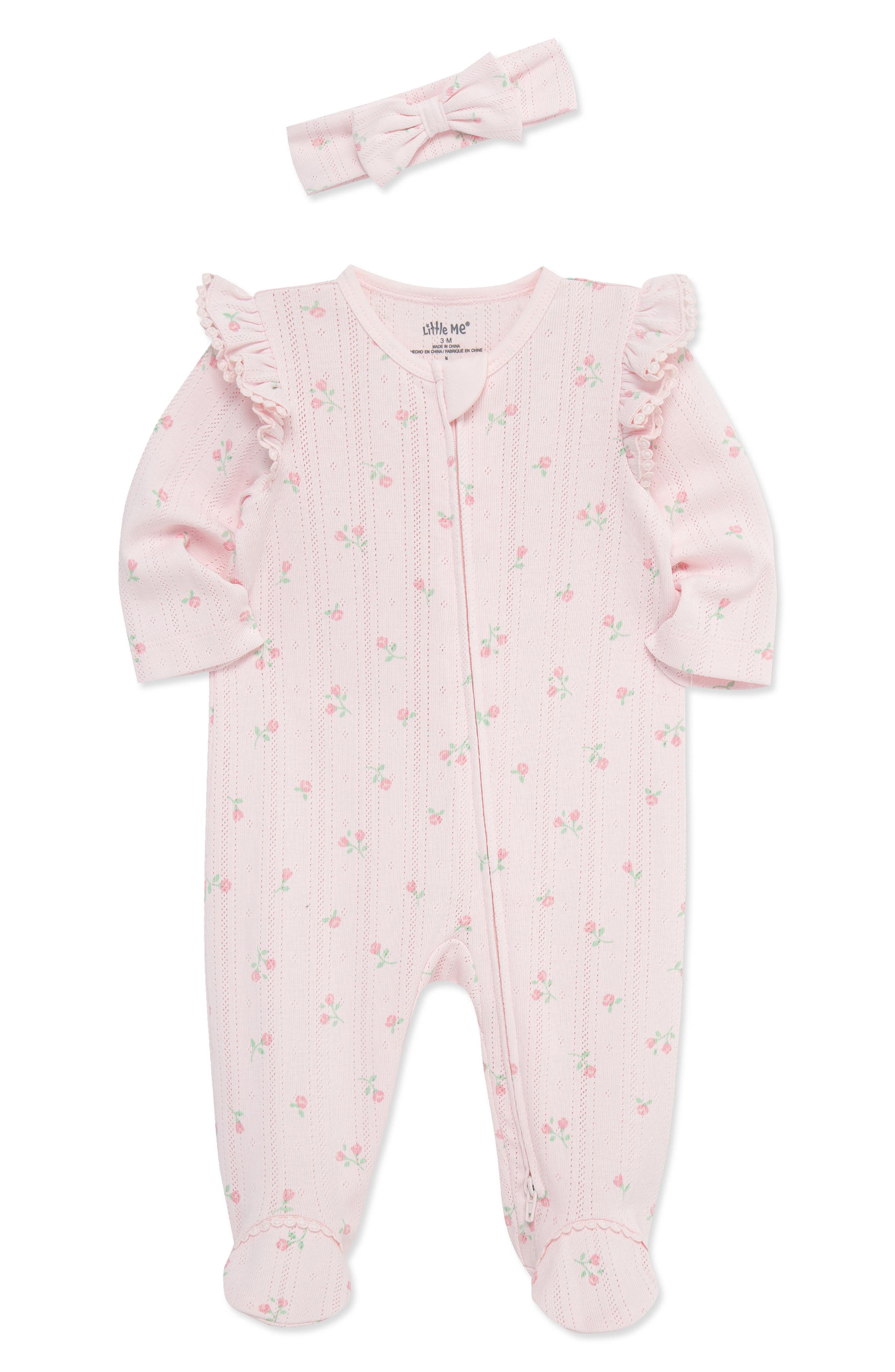 Детские Little Me Dainty Roses Cotton Pointelle Footie & Headband Set (Nordstrom Exclusive) — фото 3