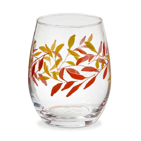 Autumn Botanical Stemless Wine Glasses Multicolor Drinkware