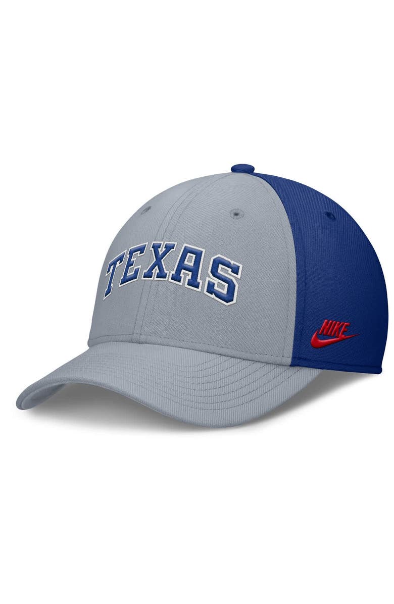 Nike Men's Nike Gray/Royal Texas Rangers Rise Swoosh Performance Flex Hat, Main, color, Gray