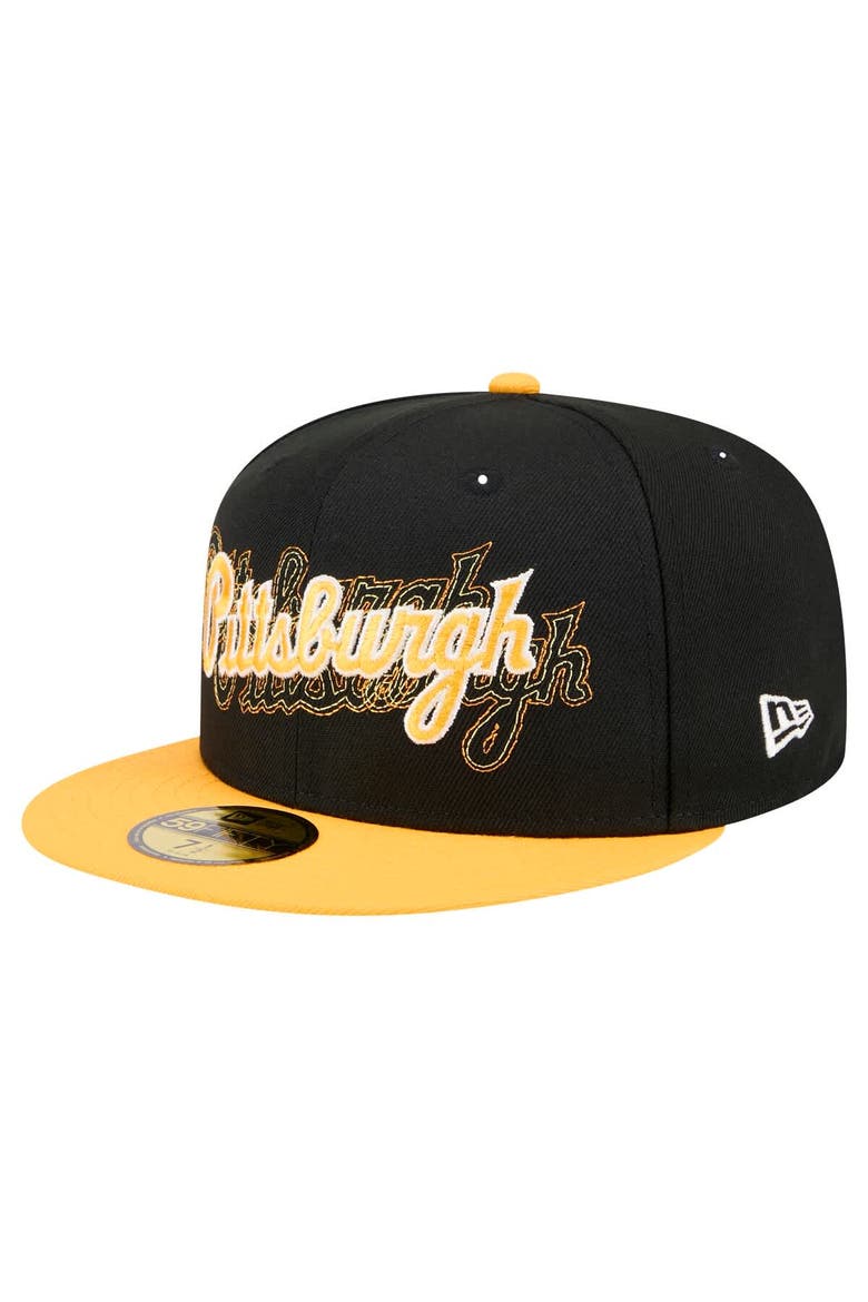 Men's New Era Black Pittsburgh Pirates Shadow Stitch 59FIFTY Fitted Hat, Alternate, color, Black