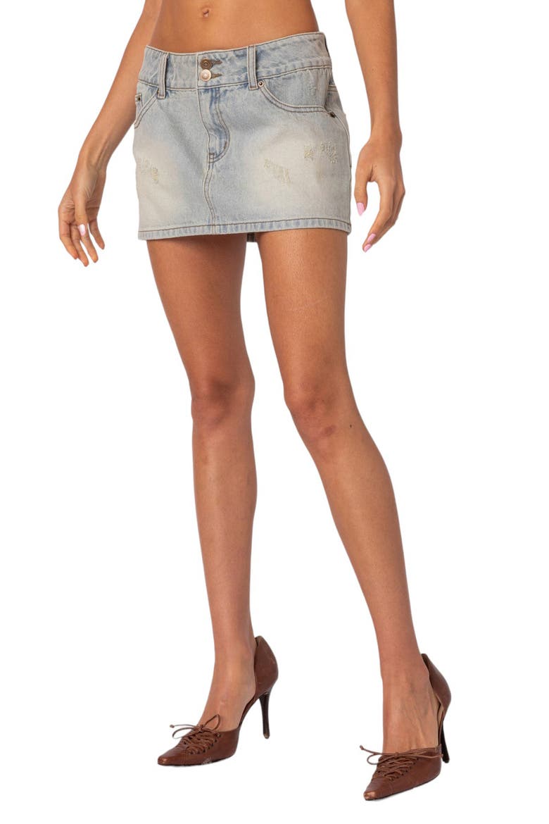 Rumble Low Rise Distressed Denim Miniskirt, Alternate, color, LIGHT-BLUE