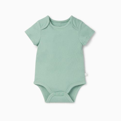 Mori Kids' Ribbed Short Sleeve Bodysuit In Green