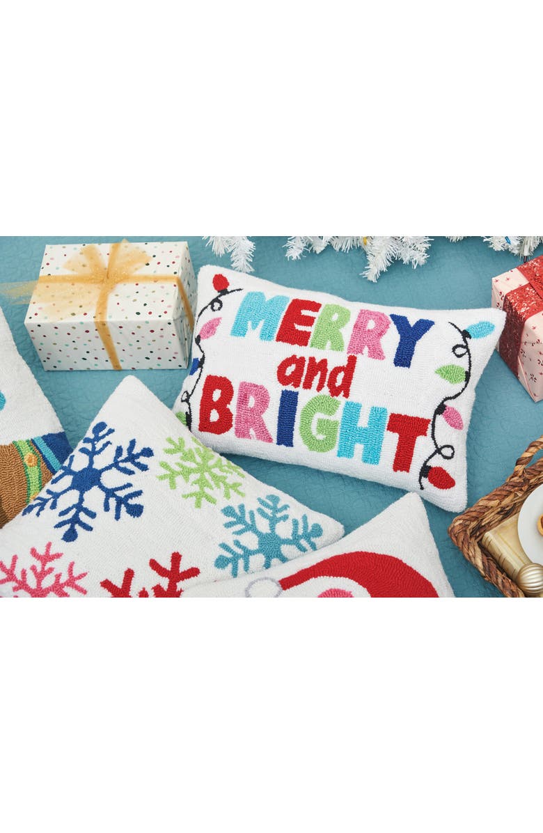 C&F Home Merry And Bright Hooked Christmas Throw Pillow, 14" x 22", Alternate, color, White
