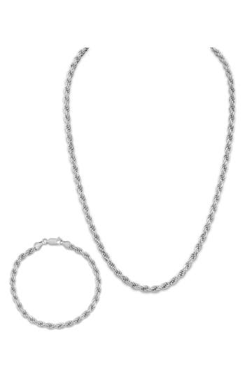 Esquire Sterling Silver Rope Necklace And Bracelet Set