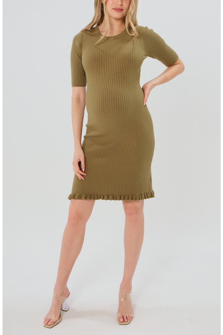 Women's Knee Length Olive Green Maternity Sweater Dress in Cotton Knit, Alternate, color, Olive Green