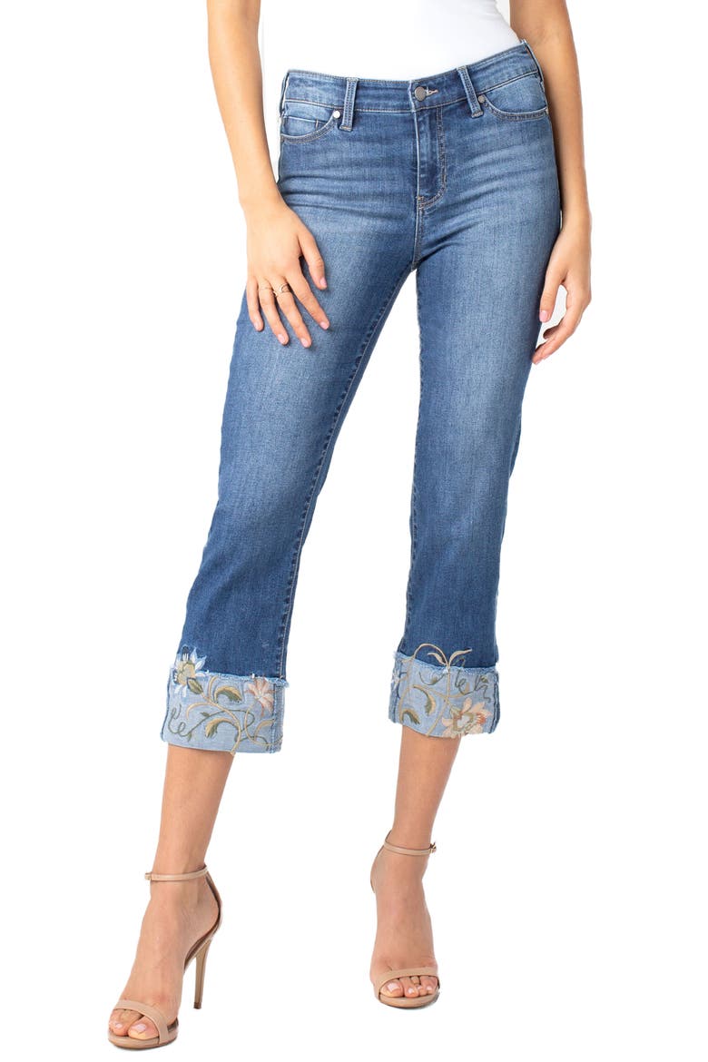 Sadie Embroidered Crop Straight Leg Jeans, Main, color, MELBOURNE LIGHT