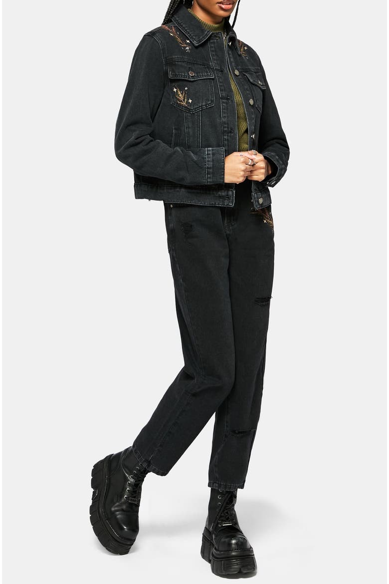 Abellona Embroidered Denim Jacket, Alternate, color, Black