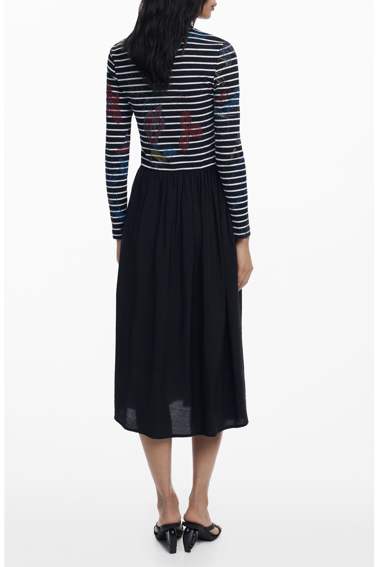 Long Sleeve Mixed Media Midi Dress, Alternate, color, BLACK