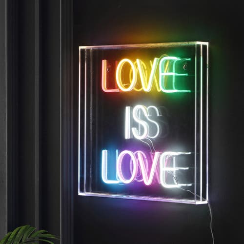Jonathan Y Love Is Love 15" Square Contemporary Glam Acrylic Box Usb Operated Led Neon Light In Yellow/white/pink