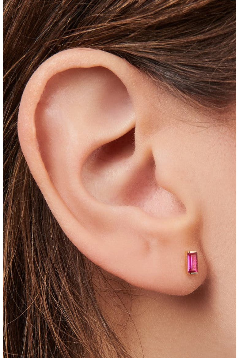 Baguette Stud Earrings, Alternate, color, Bright Pink / Red