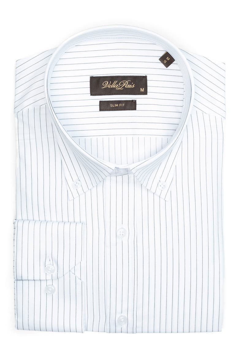 Stripe Cotton Slim Fit Button Down Shirt, Alternate, color, WHITE