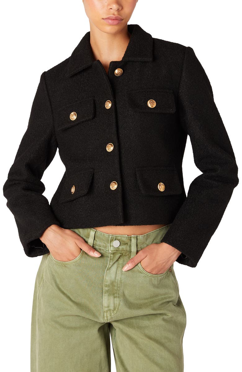 (取寄) ブランクニューヨーク レディース クロップド シャツ ジャケット ウィズ ポケット アンド ゴールド ボタン ディテール Blank NYC women Blank NYC Cropped Shirt Jacket With Pocket And Gold Button Detail Black BLANKNYC Bouclé Crop Jacket | Nordstromrack