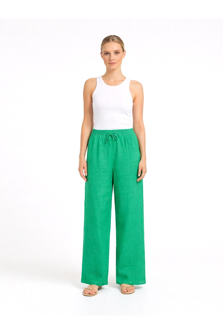 Drawstring Wide Leg Linen Trousers, Alternate, color, Mermaid Green