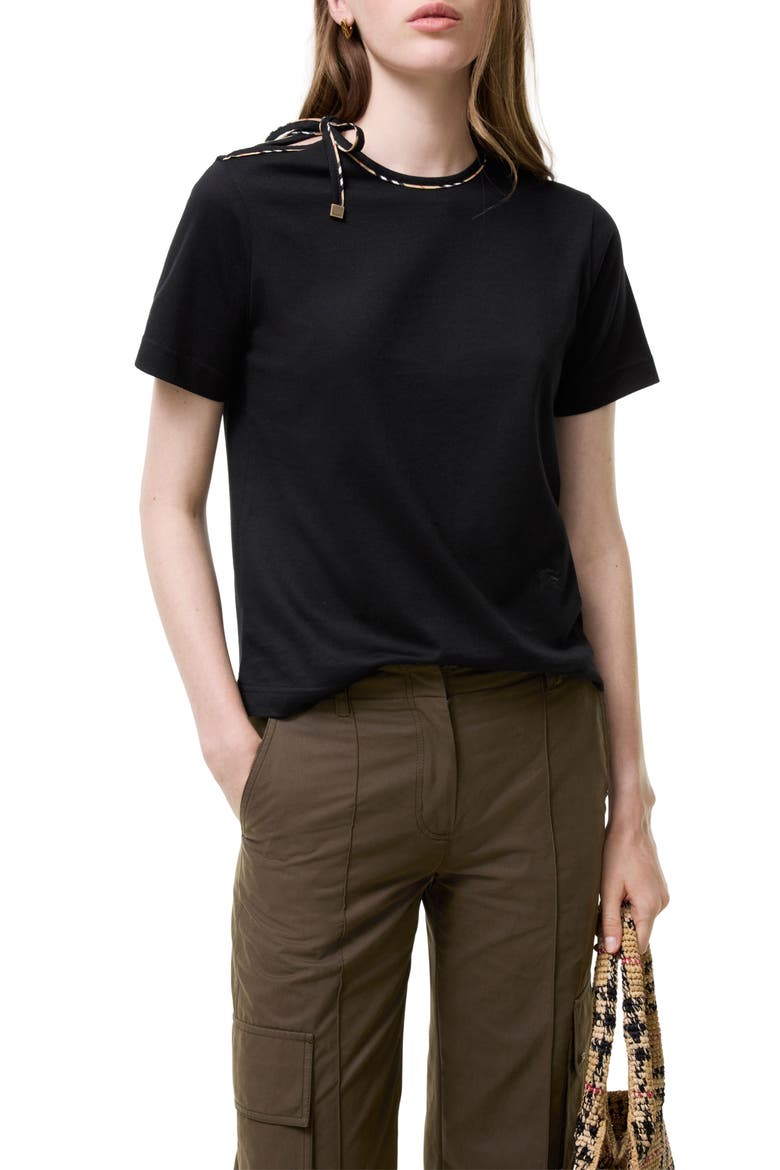 Frankie Check Bow Neck T-Shirt, Main, color, BLACK