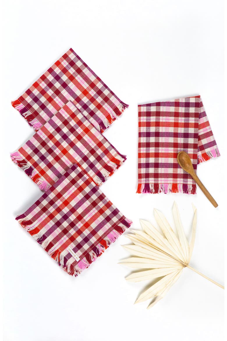 Noel Red Plaid Cotton Party Napkins, Set of 4, Main, color, Red