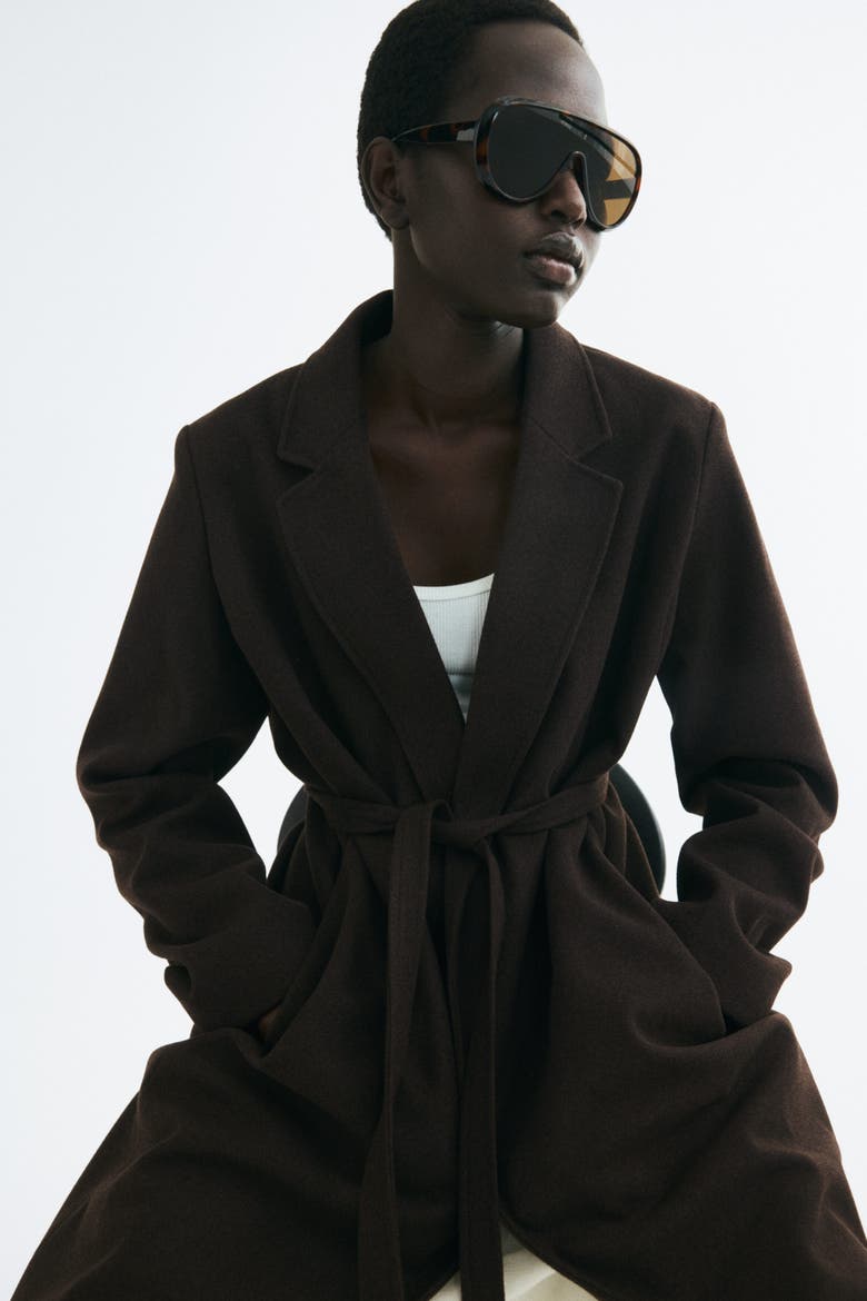 Tie-Belt Coat, Main, color, Dark brown
